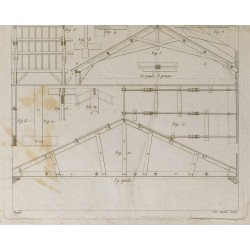 Gravure de 1805 - Constructions d'hangars avec leurs détails - 4