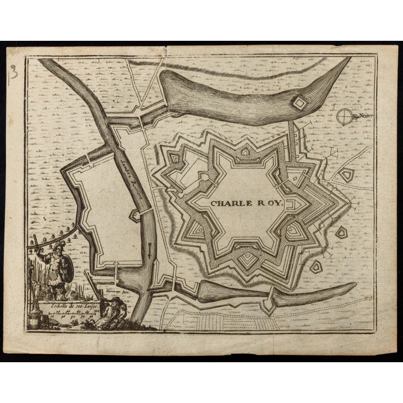 Gravure de XVIIIe - Plan ancien de Charleroy - 1