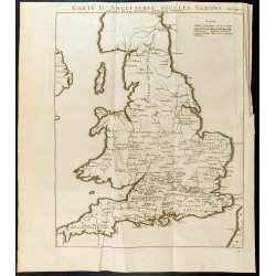 Gravure de 1749 - Carte d'Angleterre sous les Saxons - 1