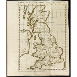 Gravure de 1749 - Carte d'Angleterre sous les Romains - 1