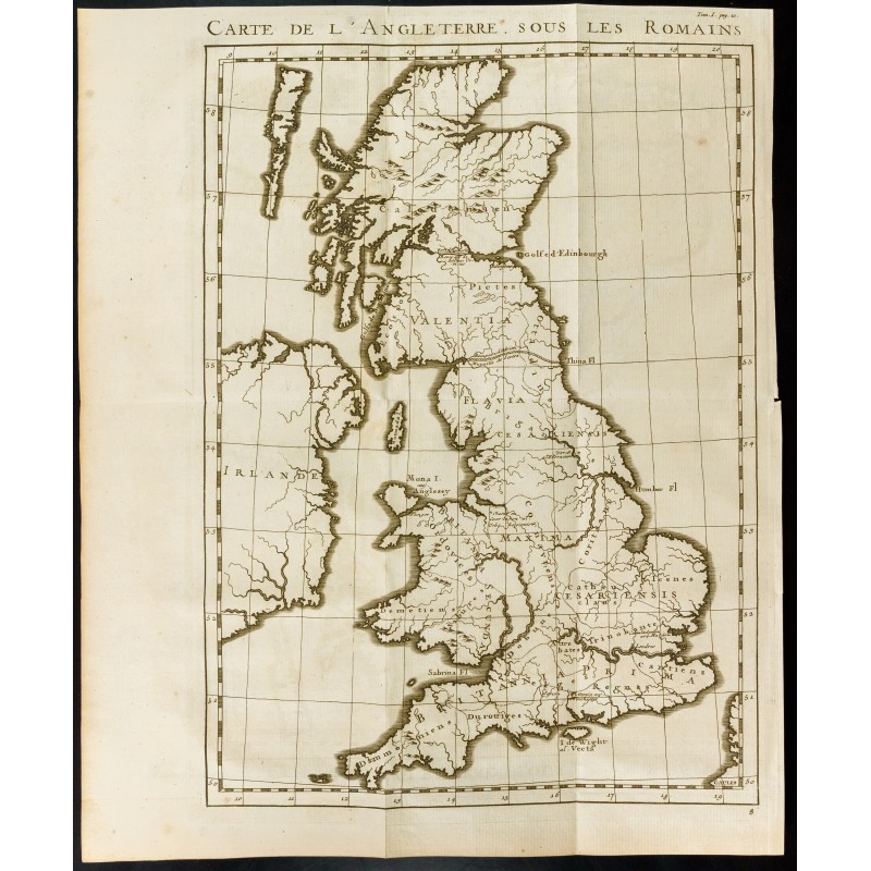 Gravure de 1749 - Carte d'Angleterre sous les Romains - 1