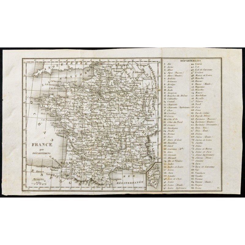 Gravure de 1830ca - Carte ancienne de France par départements - 1