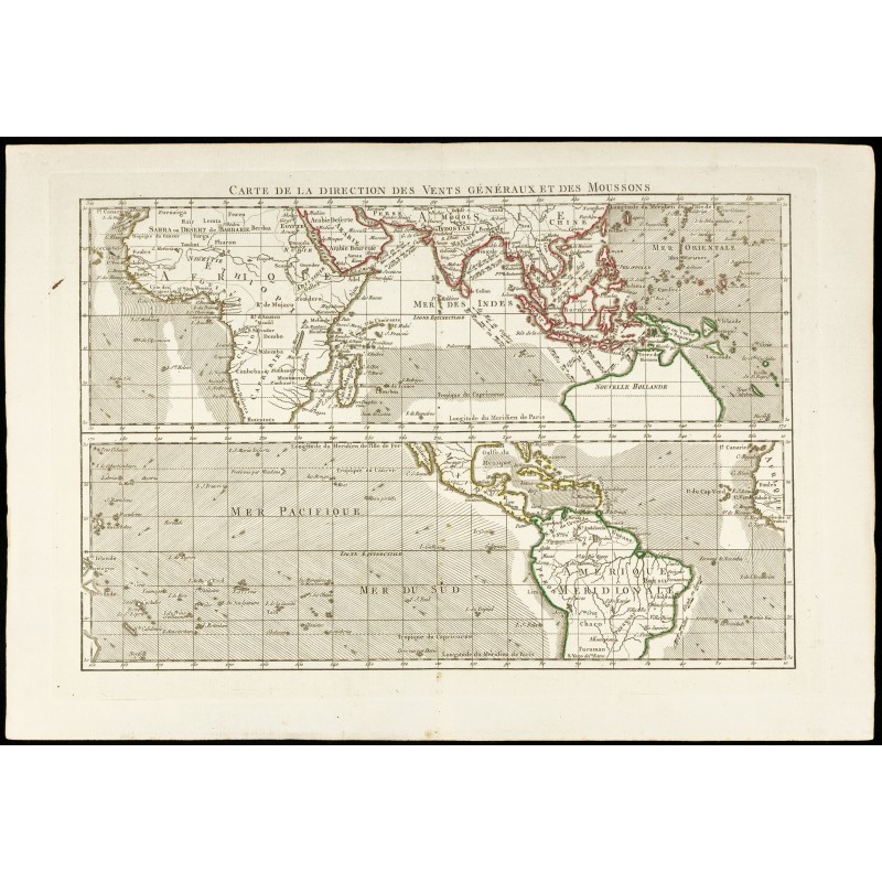 Gravure de 1781 - Carte des vents généraux et des moussons - 1