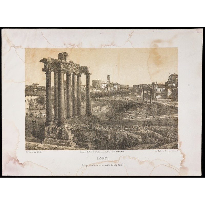 Gravure de 1874 - Lithographie du Forum de Rome - 1