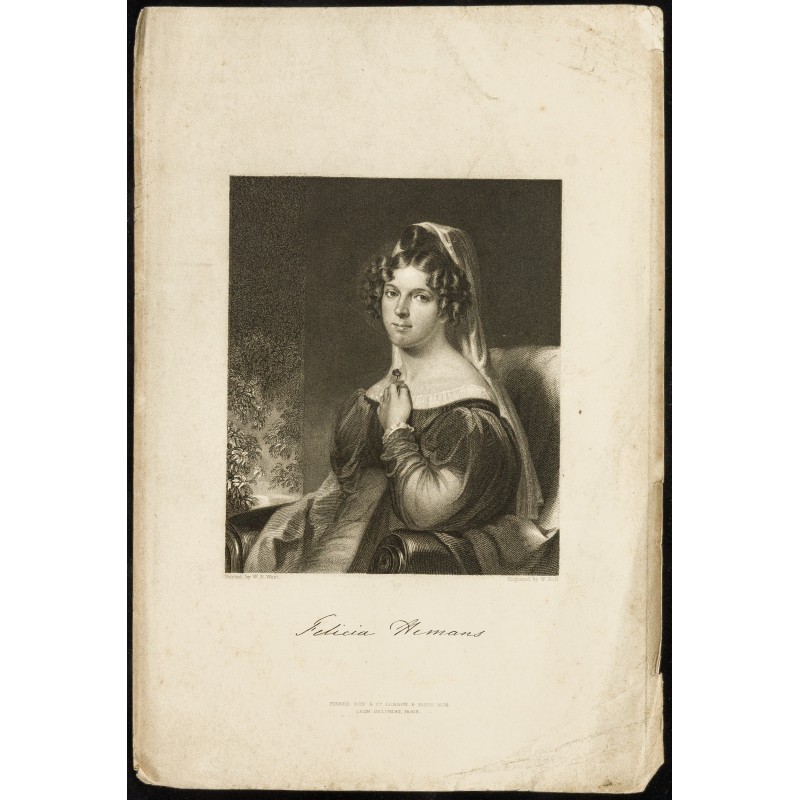 Gravure de 1850 - Portrait de Felicia Hemans - 1