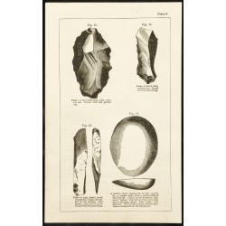 Gravure de 1873 - Gravure de pierres taillées et silex - 1