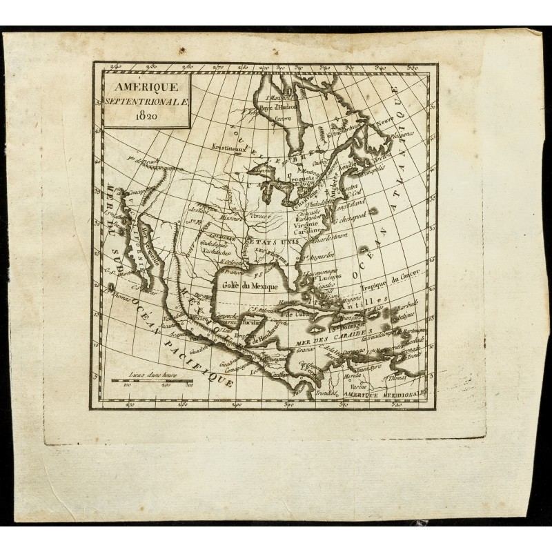Gravure de 1823 - Carte ancienne de l'Amérique du nord - 1
