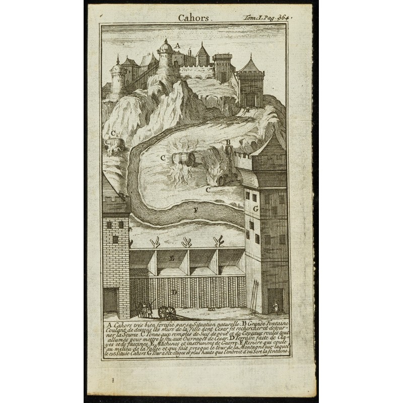 Gravure de 1763 - Vue de la ville de Cahors sous Jules César - 1