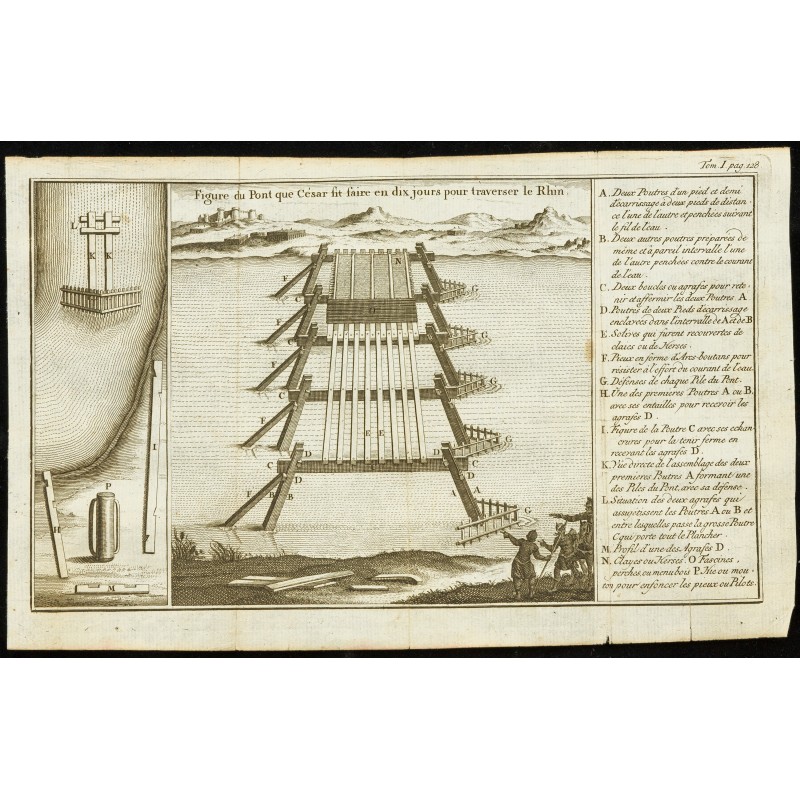 Gravure de 1763 - Pont de Jules César sur le Rhin - 1