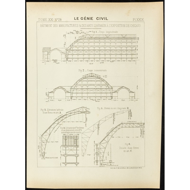 Gravure de 1892 - Exposition de Chicago - Bâtiment des manufactures - 1