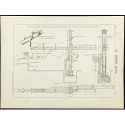 Gravure de 1892 - Plan ancien d'une grue hydraulique - 1