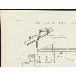 Gravure de 1892 - Plan ancien d'une grue hydraulique - 2