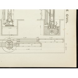 Gravure de 1892 - Plan ancien d'une grue hydraulique - 5