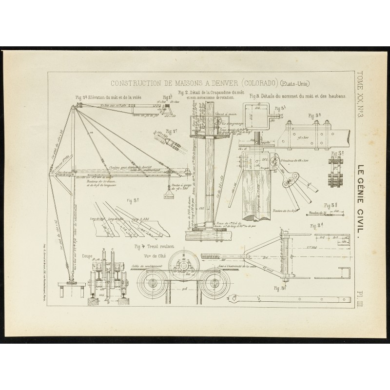 Gravure de 1891 - Plan ancien d'une grue à Denver - 1