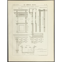 Gravure de 1887 - Détails architecturaux d'une Veranda à Colonnes - 1