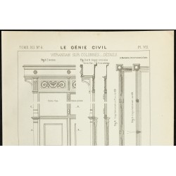 Gravure de 1887 - Détails architecturaux d'une Veranda à Colonnes - 2