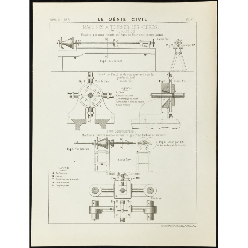 Gravure de 1888 - Machines à tourner les arbres - 1