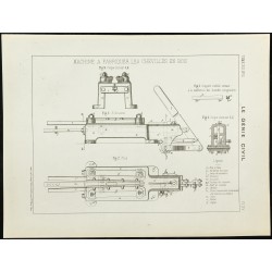 Gravure de 1888 - Machine à fabriquer les chevilles en bois - 1