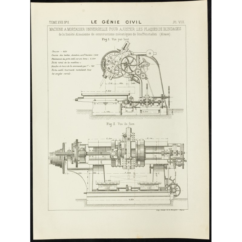 Gravure de 1890 - Machine à mortaiser universelle - 1