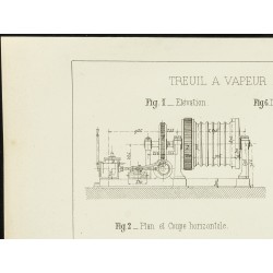 Gravure de 1891 - Plan ancien d'un treuil à vapeur - 2