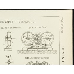 Gravure de 1891 - Plan ancien d'un treuil à vapeur - 3