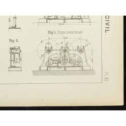 Gravure de 1891 - Plan ancien d'un treuil à vapeur - 5