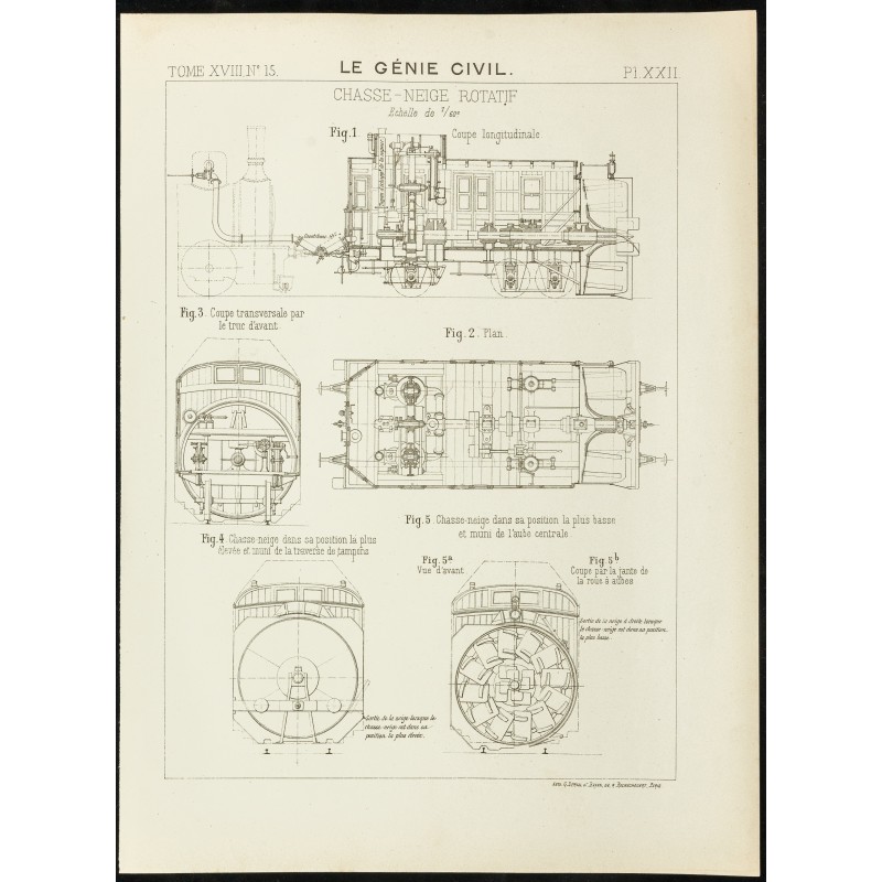 Gravure de 1891 - Chasse-neige ferroviaire rotatif - 1