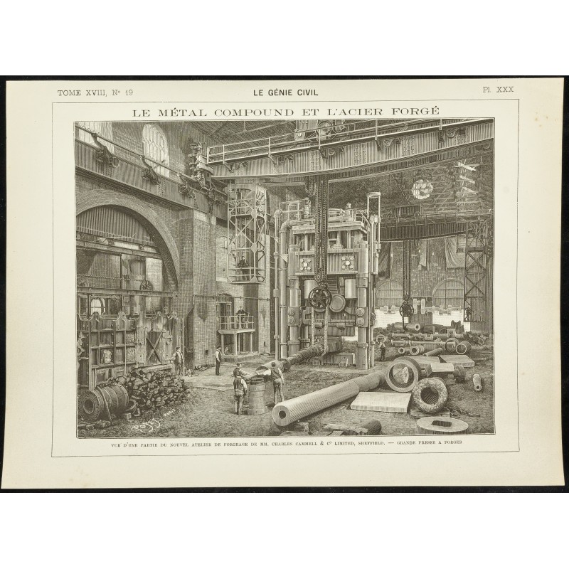 Gravure de 1891 - Vue d'une grande presse à forger - 1