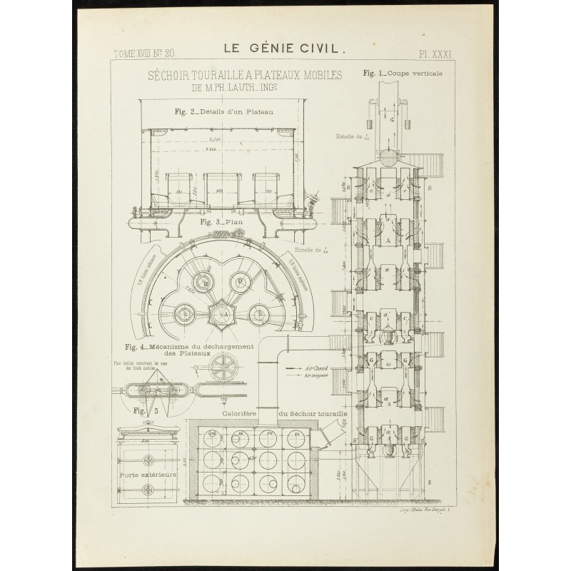 Gravure de 1891 - Plan ancien d'un Séchoir touraille - 1