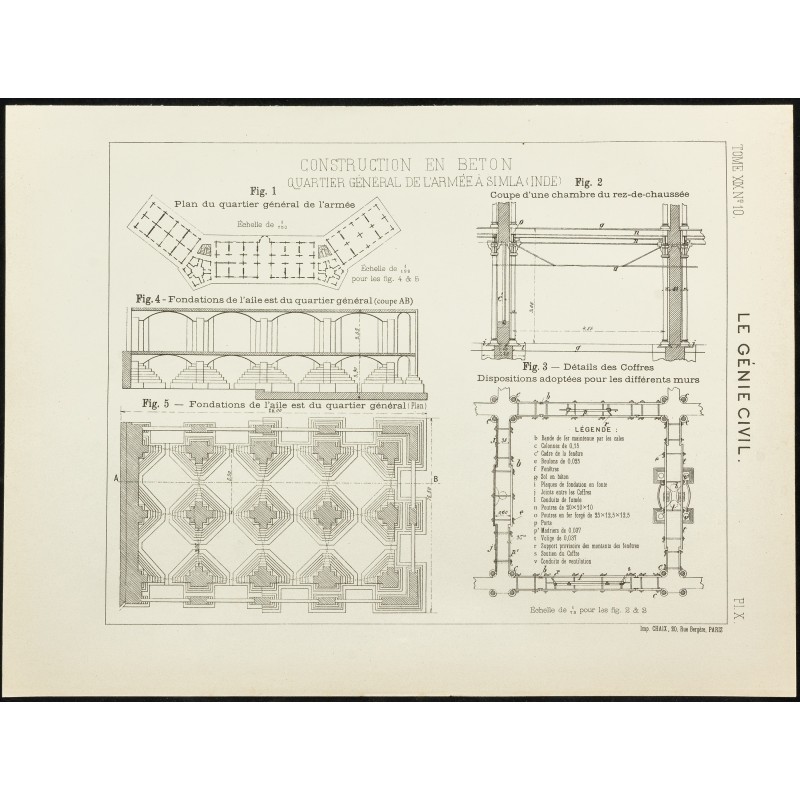 Gravure de 1891 - Plan d'un quartier général de l'armée à Shimla - 1