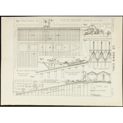 Gravure de 1891 - Plan ancien d'une cale en travers sur le port de Rouen - 1