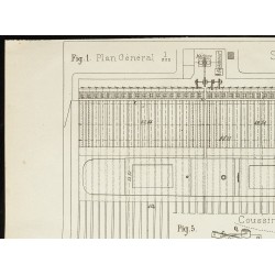 Gravure de 1891 - Plan ancien d'une cale en travers sur le port de Rouen - 2