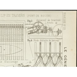 Gravure de 1891 - Plan ancien d'une cale en travers sur le port de Rouen - 3