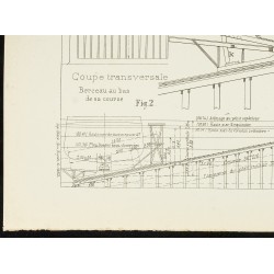 Gravure de 1891 - Plan ancien d'une cale en travers sur le port de Rouen - 4