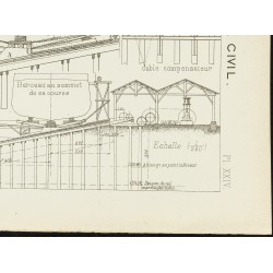 Gravure de 1891 - Plan ancien d'une cale en travers sur le port de Rouen - 5