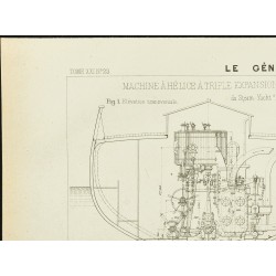 Gravure de 1892 - Plan ancien d'une machine à hélice - 2