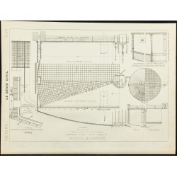 Gravure de 1892 - Plan ancien d'un réservoir couvert - 1