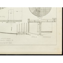 Gravure de 1892 - Plan ancien d'un réservoir couvert - 5