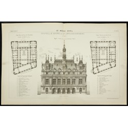 Gravure de 1892 - Plan et façade de la mairie du Xe arrondissement - 1