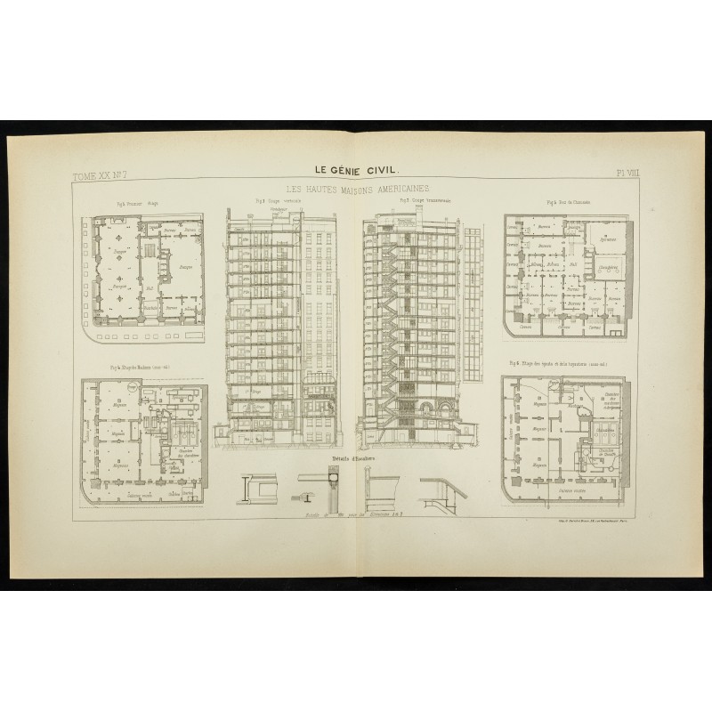 Gravure de 1891 - Les hautes maisons américaines - 1