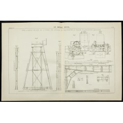 Gravure de 1888 - Plan ancien d'une grue de 12 tonnes - 1