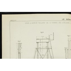 Gravure de 1888 - Plan ancien d'une grue de 12 tonnes - 2