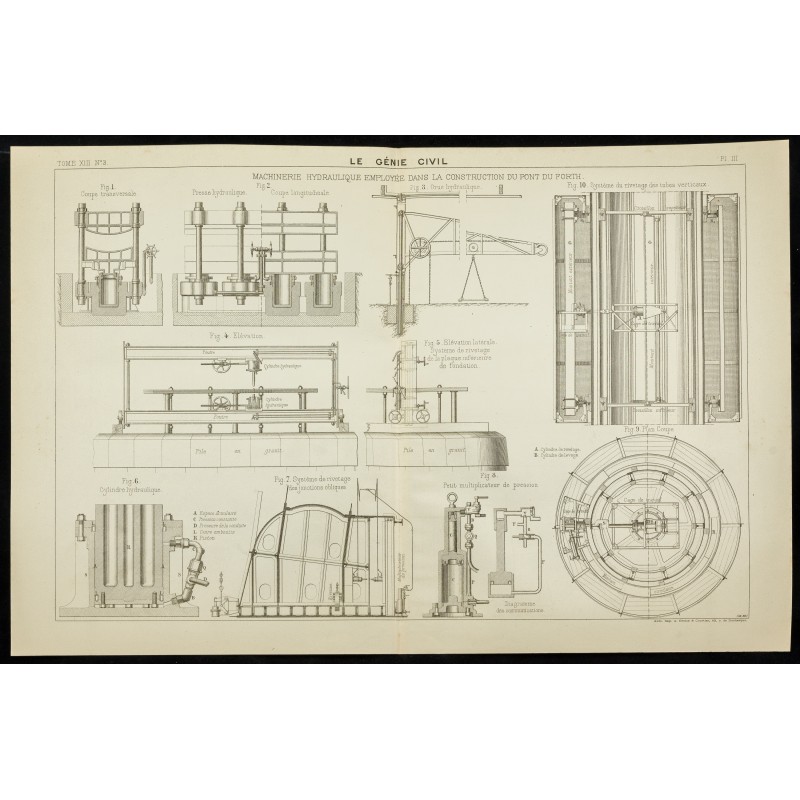 Gravure de 1888 - Machinerie de la construction du pont du Forth - 1