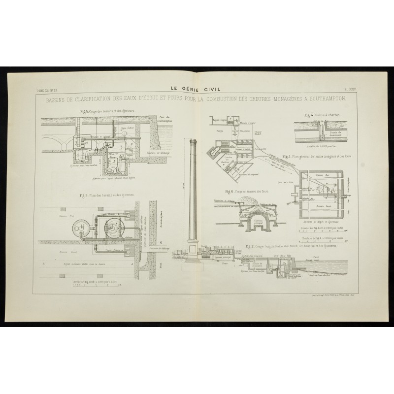 Gravure de 1888 - Bassins de clarification des eaux d'égout - 1