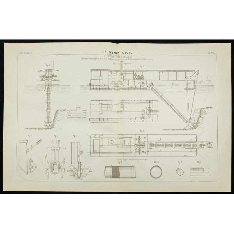 Gravure de 1888 - Drague par succion - 1