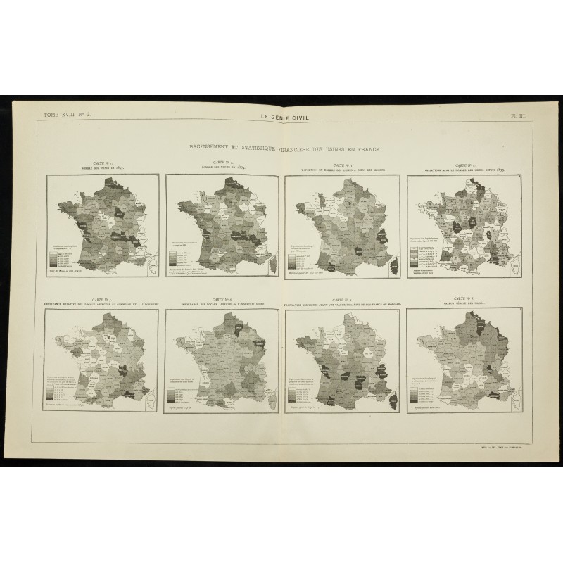 Gravure de 1890 - Recensement et statistique financière des usines - 1