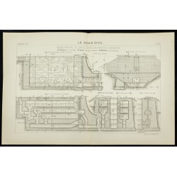 Gravure de 1891 - Plan ancien d'un projet d'écluse - 1