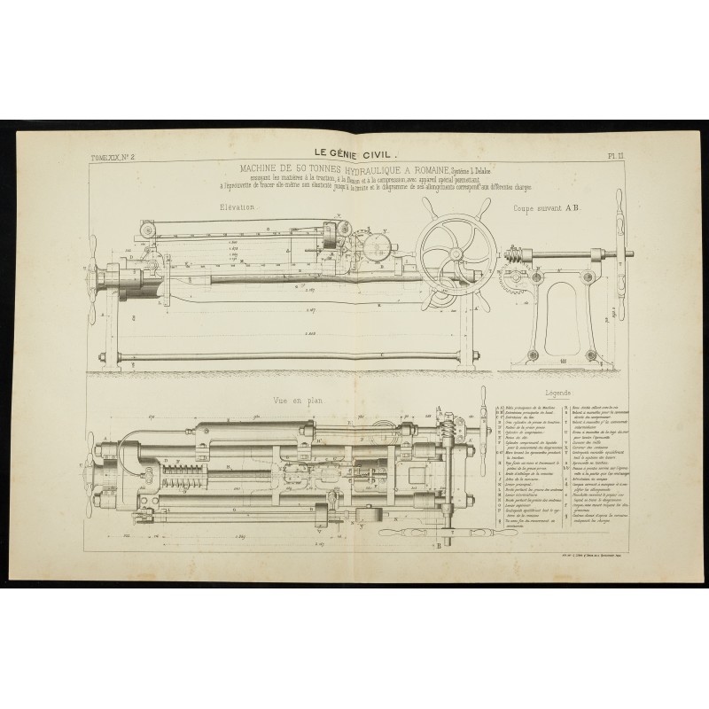 Gravure de 1891 - Machine de 50 tonnes hydraulique - 1
