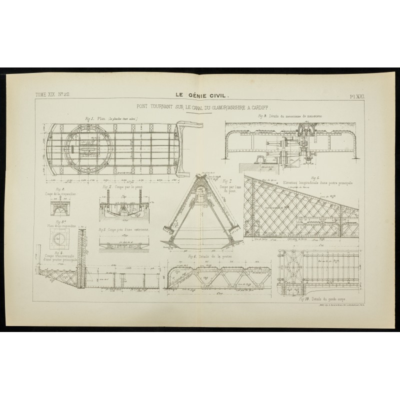 Gravure de 1891 - Pont tournant sur le canal du Glamorganshire - 1