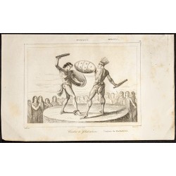 Gravure de 1863 - Combat de gladiateurs aztèques - 1